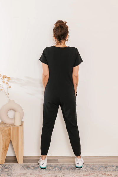 Smash + Tess Sunday Henley Romper in Midnight Black