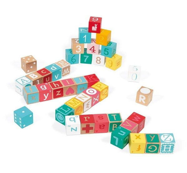 Janod Kubix Wood Blocks - Letters & Numbers