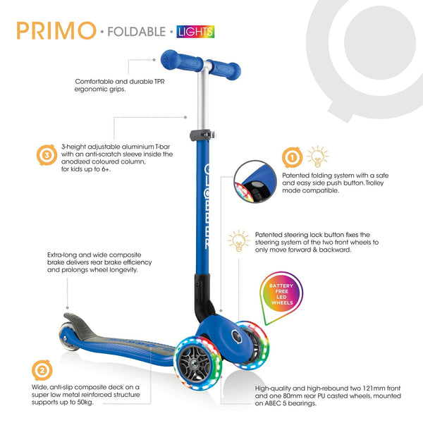 Globber Primo Foldable with Lights Scooter - 3 to 6+ years