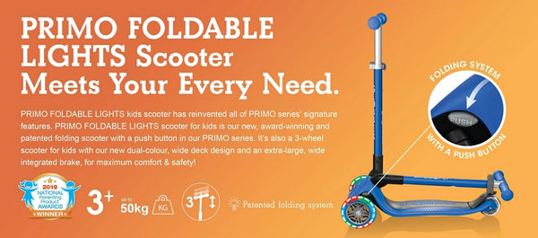 Globber Primo Foldable with Lights Scooter - 3 to 6+ years